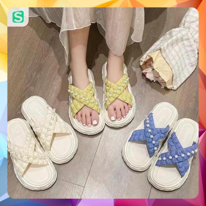 Dép nữ đính hạt quai chéo màu patsel siêu đẹp