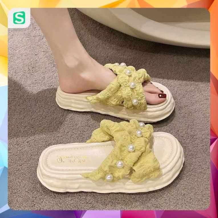 Dép nữ đính hạt quai chéo màu patsel siêu đẹp