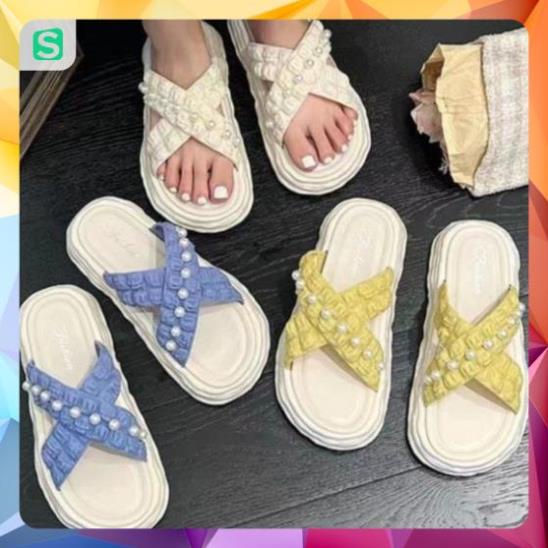 Dép nữ đính hạt quai chéo màu patsel siêu đẹp