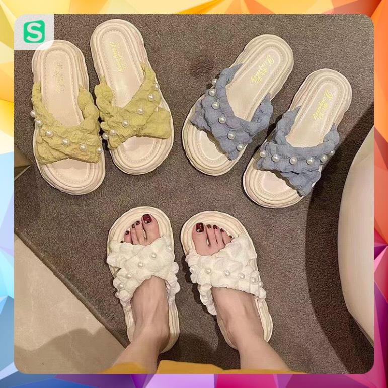 Dép nữ đính hạt quai chéo màu patsel siêu đẹp