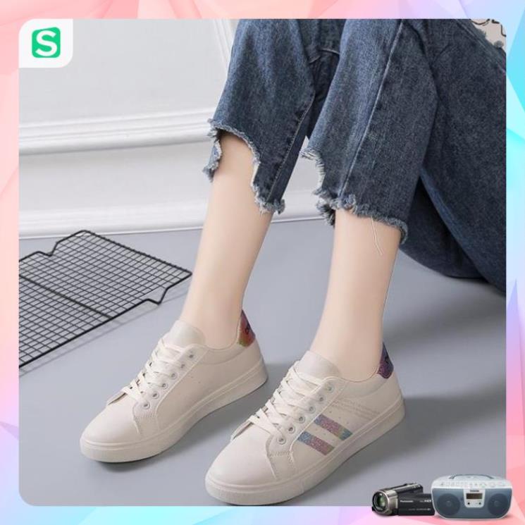 Giày thể thao nữ đế bằng màu trắng thời trang cho nữ năm 2023 Mã 8711
