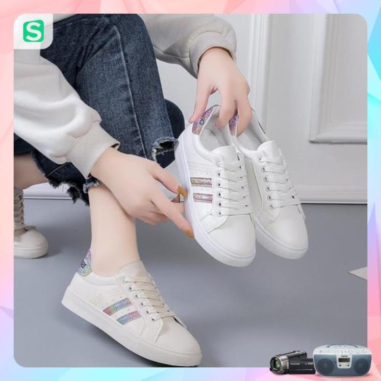 Giày thể thao nữ đế bằng màu trắng thời trang cho nữ năm 2023 Mã 8711