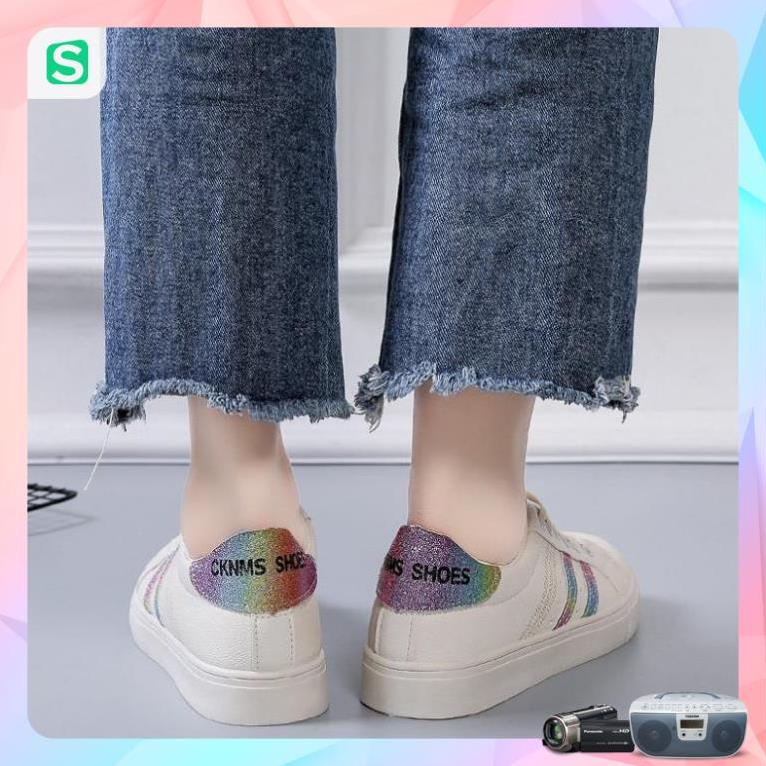 Giày thể thao nữ đế bằng màu trắng thời trang cho nữ năm 2023 Mã 8711