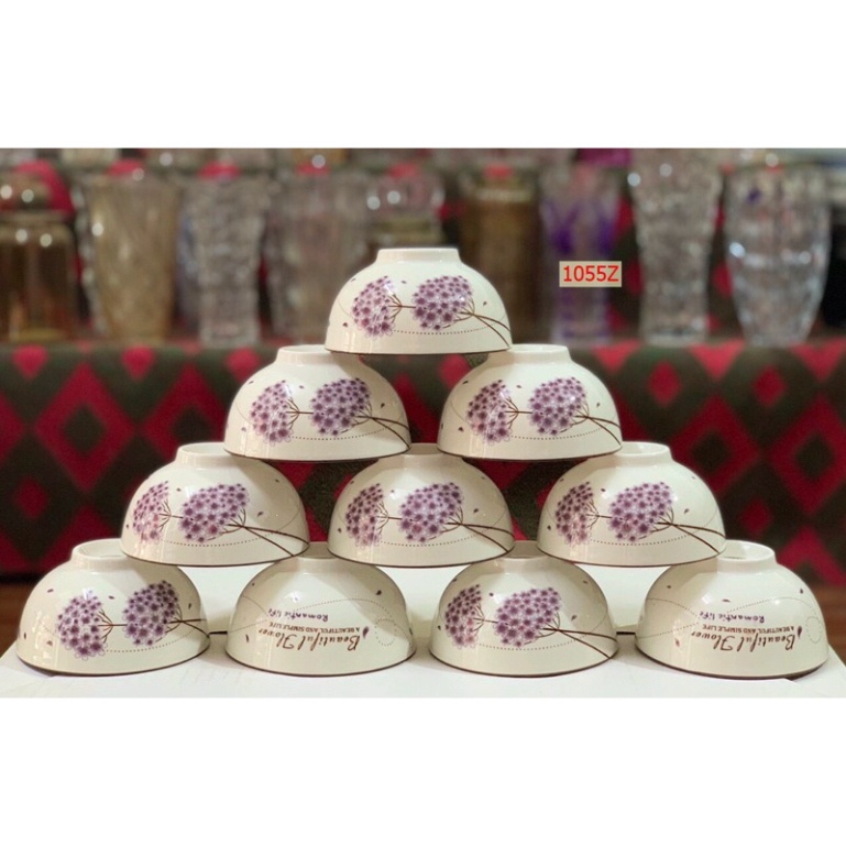 Bộ 10 chén bát cơm sứ 11,5cm bông phong cách Hàn Quốc Cao Cấp