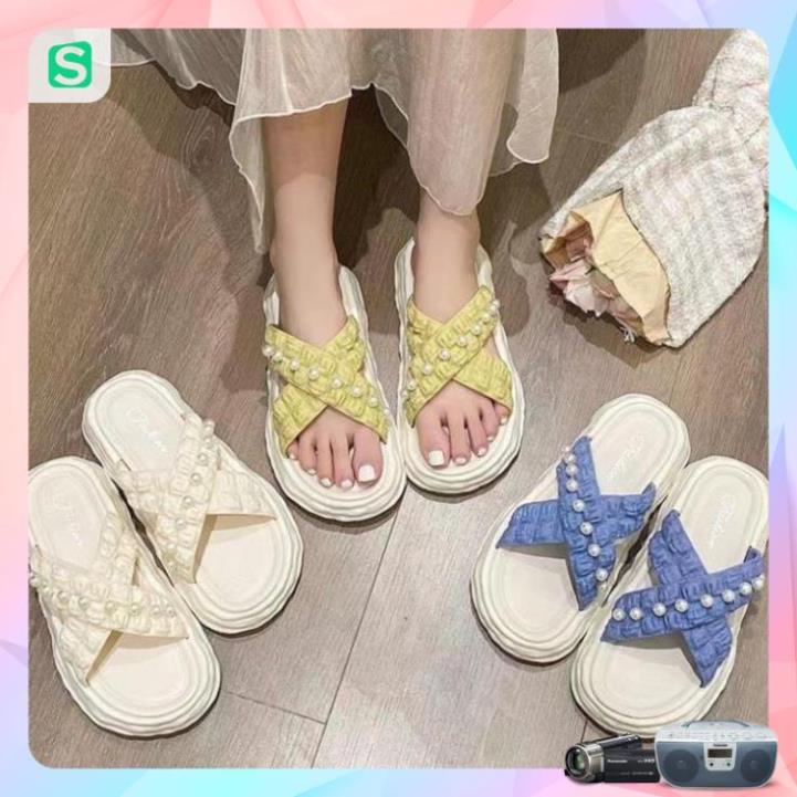 Dép nữ đính hạt quai chéo màu patsel siêu đẹp