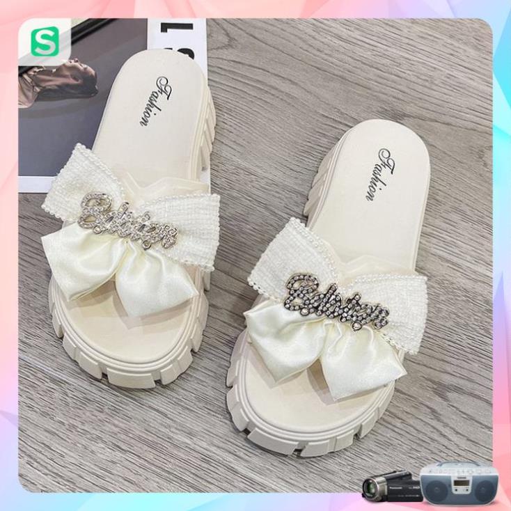 Dép Nữ Quai Ngang Đính Nơ Chữ Độn Đế Răng Cưa Siêu Đẹp