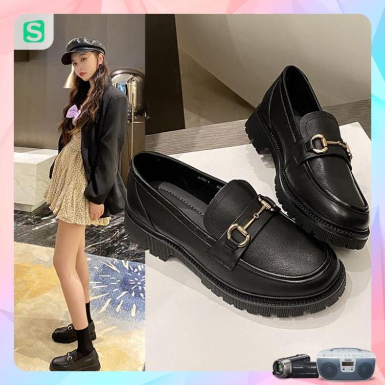Giầy búp bê nữ da mềm quai xích đôn đế cao 4cm, giày nữ đi học ULZZANG SHOES phong cách hàn quốc