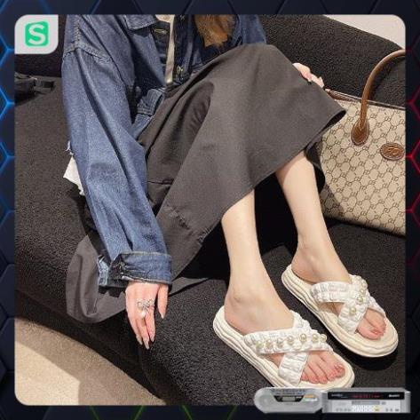 Dép nữ đính hạt quai chéo màu patsel siêu đẹp