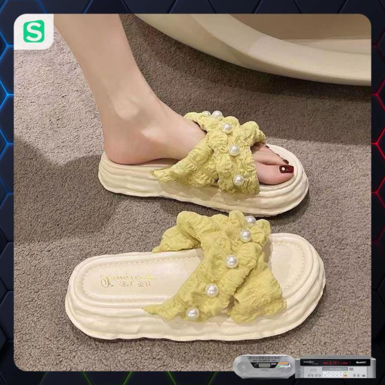 Dép nữ đính hạt quai chéo màu patsel siêu đẹp