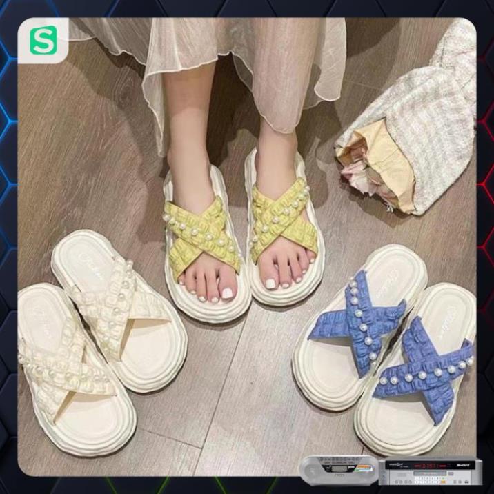 Dép nữ đính hạt quai chéo màu patsel siêu đẹp