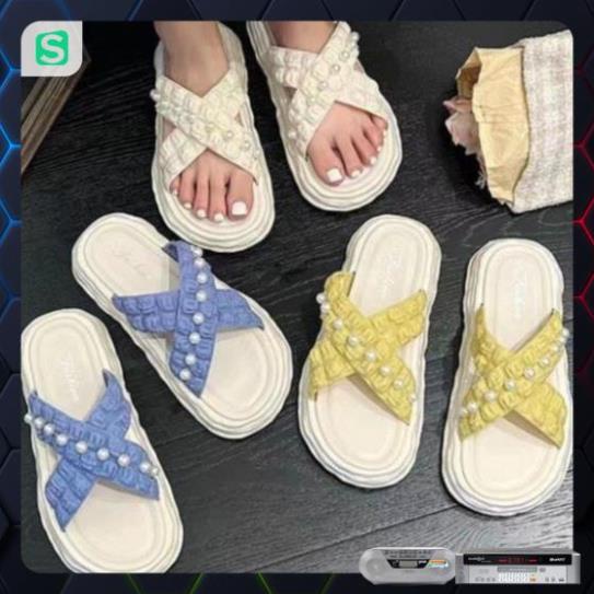 Dép nữ đính hạt quai chéo màu patsel siêu đẹp