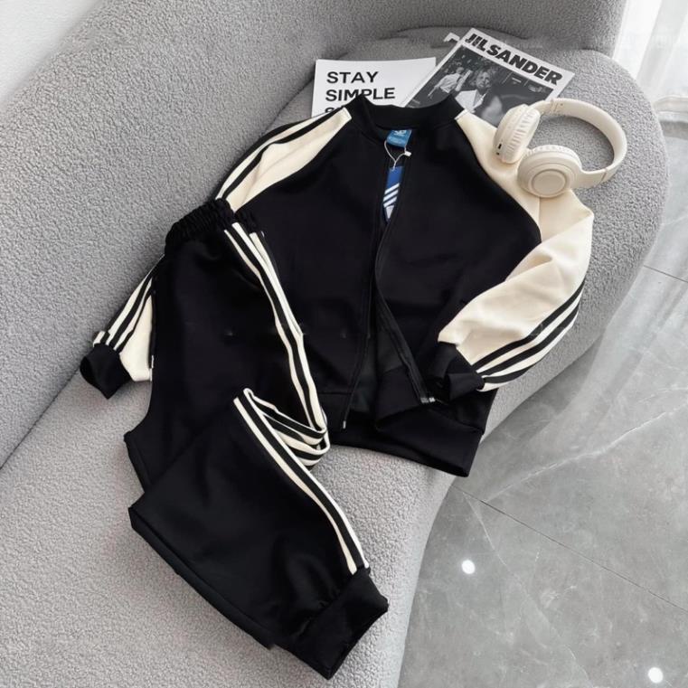 Set bộ thể thao nữ kéo khoá phối màu đen be hot