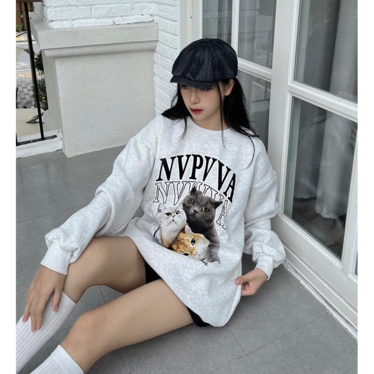 Áo Sweater Nỉ Bông Form Rộng Nam Nữ Unisex Dáng Oversize Xám Tiêu In Hình Nhiều Phân Loại Nỉ Bông Xịn