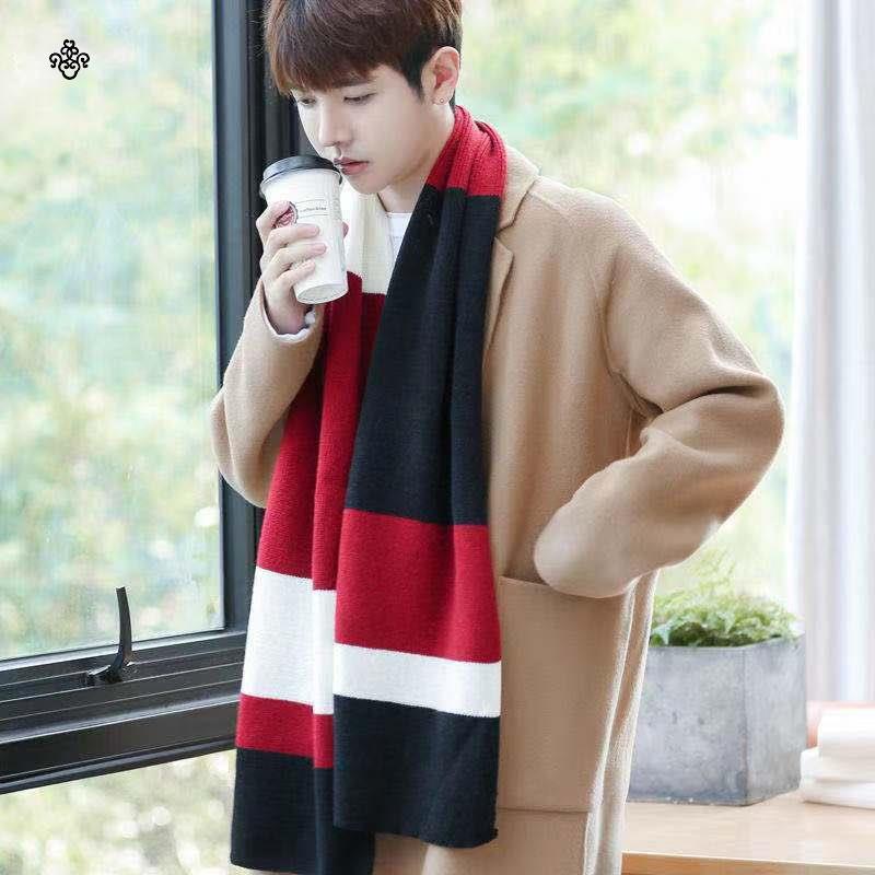 Ch t L Ng cao Kh N Cho Ng khăn choàng Cổ Dệt Kim Dài Kẻ Sọc Ấm Áp Mùa Đông Đơn Giản Phiên Bản Hàn Quốc Cho Nam Sinh