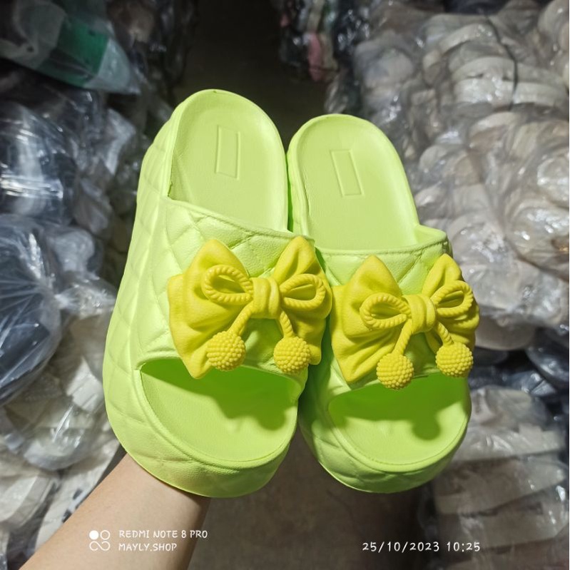 Dép Bánh Mì Nữ Cao 6cm Hắc Dáng Đính Nơ Xinh Xinh From Chuẩn ☁️☁️☁️ Ảnh Thật ☁️☁️☁️