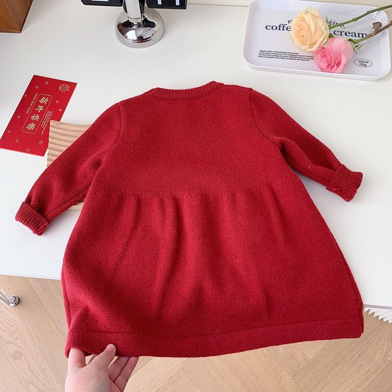 Váy len đỏ bé gái 🍓Hàng QCCC🍓 Váy len thu đông bé gái size 73-130