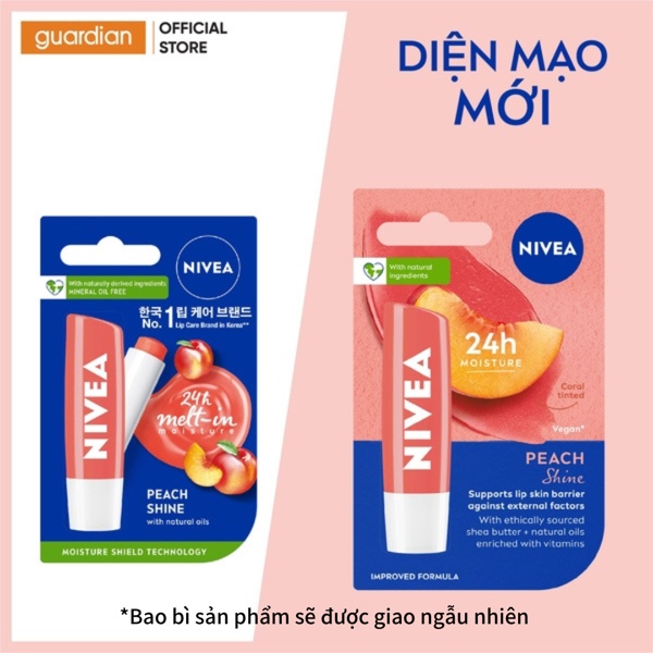 Son Dưỡng Nivea Peach Shine Lip Balm Sắc Cam Hương Đào 4,8Gr