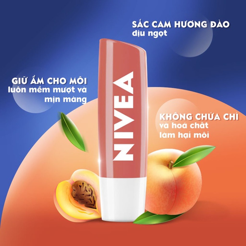 Son Dưỡng Nivea Peach Shine Lip Balm Sắc Cam Hương Đào 4,8Gr