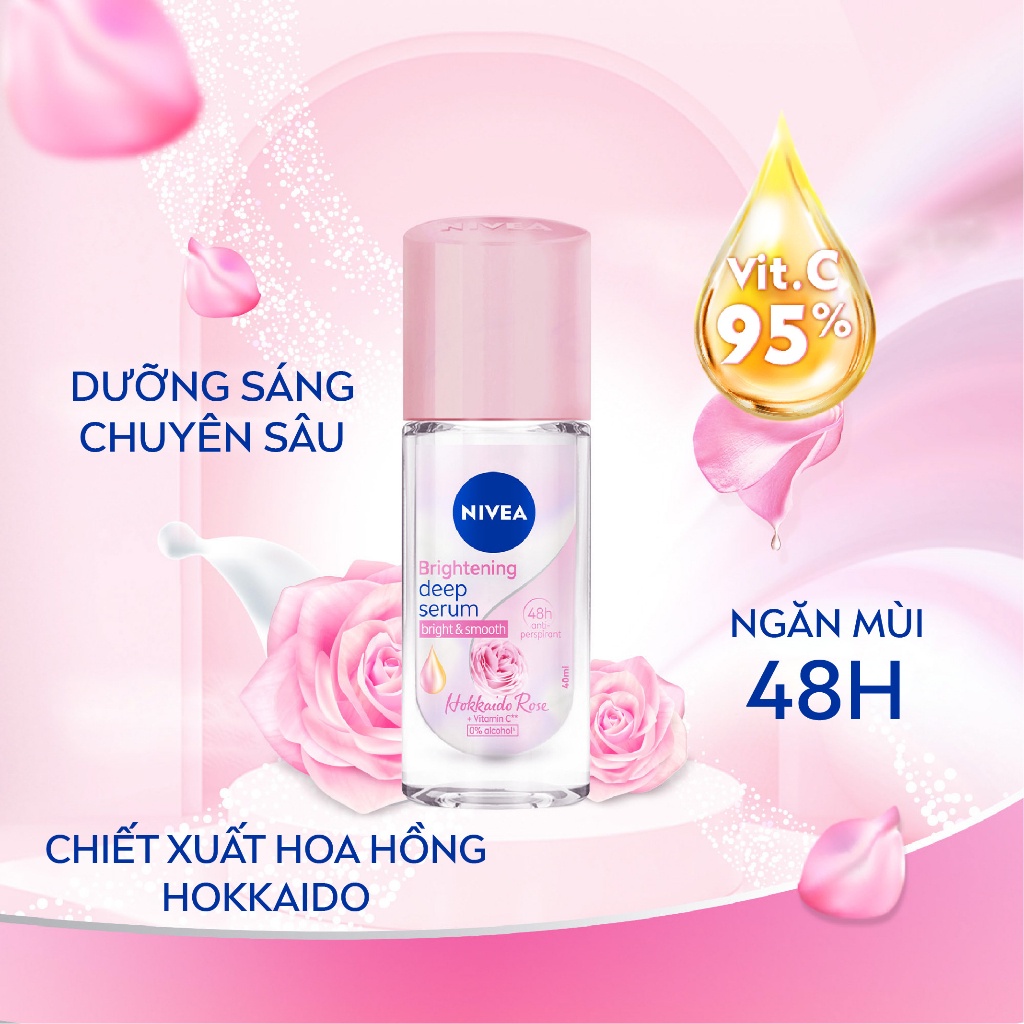Lăn Ngăn Mùi Serum Trắng Mịn Hương Hoa Hồng Hokkaido NIVEA 40ml