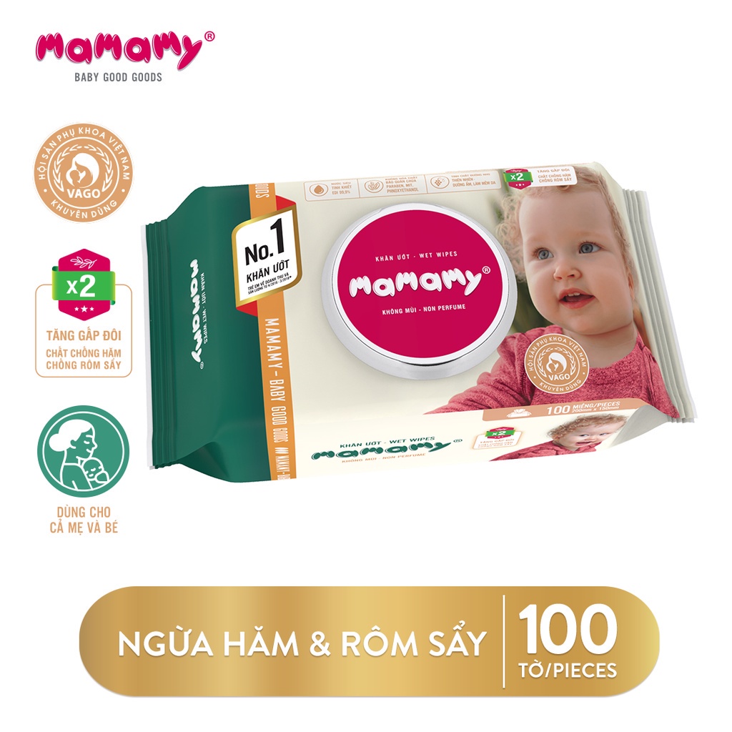Khăn Ướt Không Mùi Có Nắp Mamamy 100 Tờ
