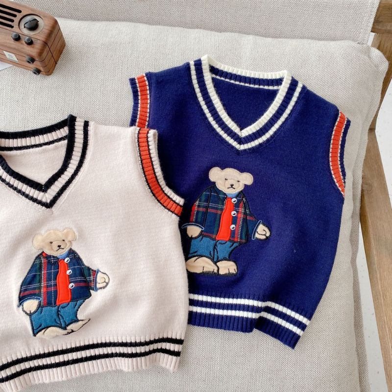 Áo gile gấu Woah bé trai 🐻Hàng QCCC🐻Áo gile len bé trai size 73-100