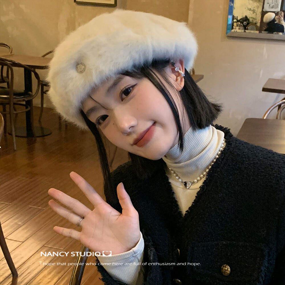 Mũ beret Lông Thỏ Phong Cách Thời Trang Hàn Quốc Cho Nữ