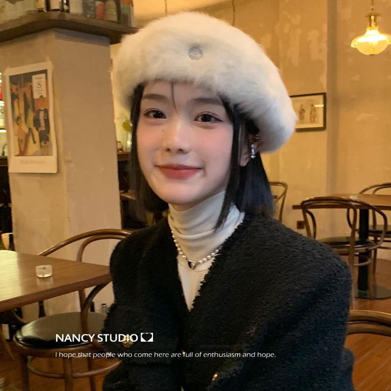 Mũ beret Lông Thỏ Phong Cách Thời Trang Hàn Quốc Cho Nữ
