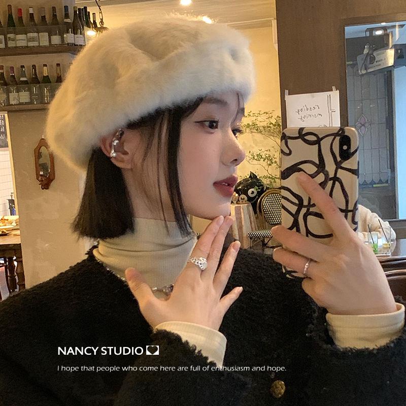Mũ beret Lông Thỏ Phong Cách Thời Trang Hàn Quốc Cho Nữ