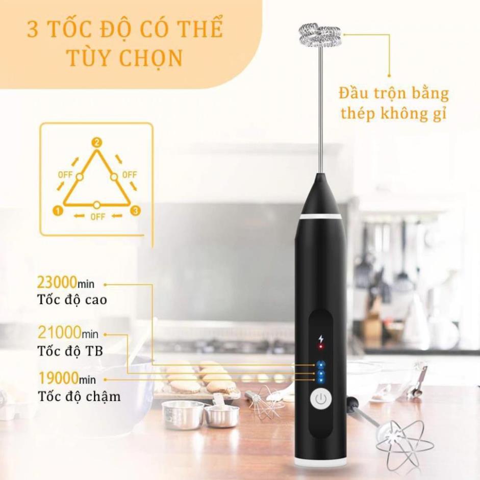 Máy đánh bọt cà phê mini cầm tay, máy đánh trứng Sokany 3 cấp độ sạc pin usb tặng kèm 2 đầu tạo bọt, bảo hành 1 tháng