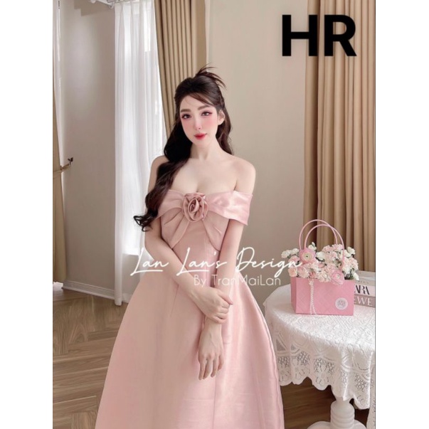 Váy Taffta trễ vai kèm hoa 💯HÀNG THIẾT KẾ TẾT 2024 💖