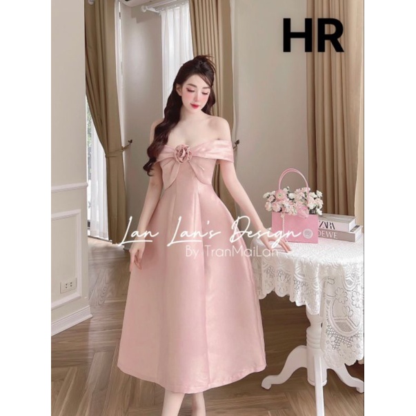 Váy Taffta trễ vai kèm hoa 💯HÀNG THIẾT KẾ TẾT 2024 💖