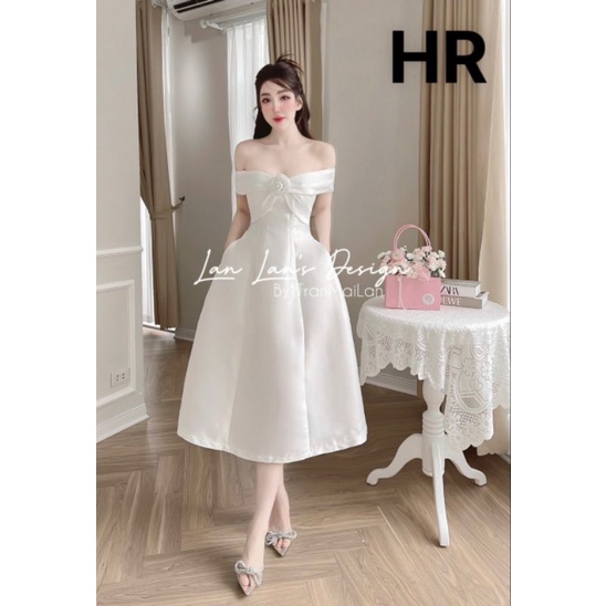 Váy Taffta trễ vai kèm hoa 💯HÀNG THIẾT KẾ TẾT 2024 💖