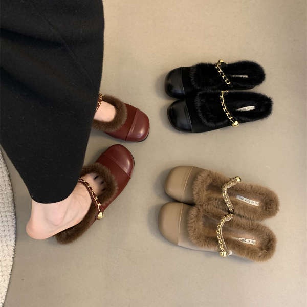 Dép cotton Đế Bằng Phối Lông Xinh Xắn Theo Phong Cách 2023 Dành Cho Nữ
