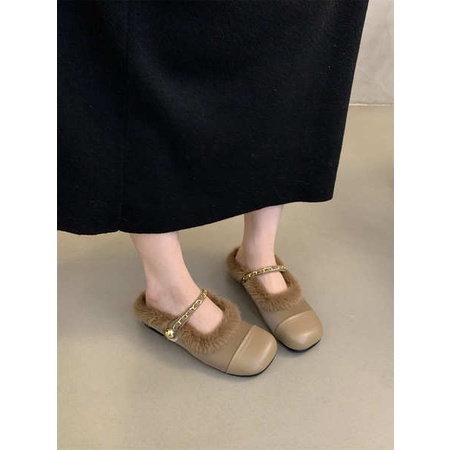 Dép cotton Đế Bằng Phối Lông Xinh Xắn Theo Phong Cách 2023 Dành Cho Nữ