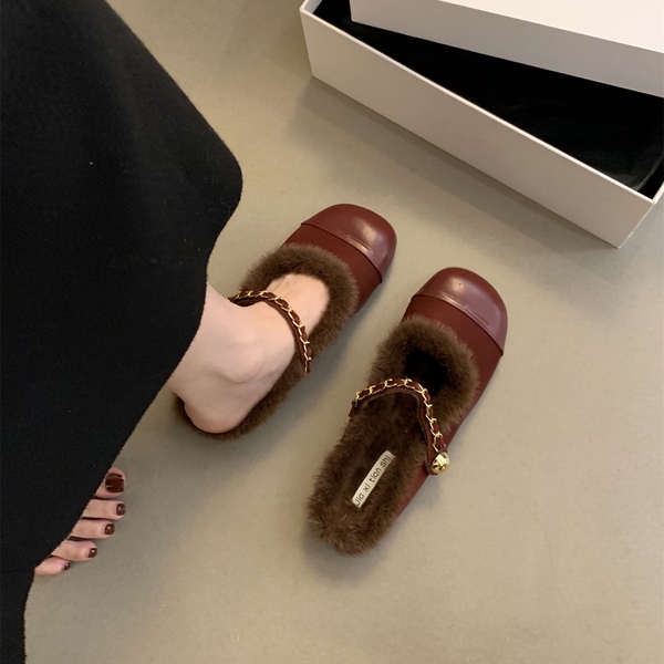 Dép cotton Đế Bằng Phối Lông Xinh Xắn Theo Phong Cách 2023 Dành Cho Nữ