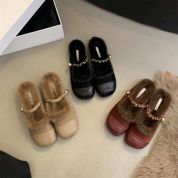 Dép cotton Đế Bằng Phối Lông Xinh Xắn Theo Phong Cách 2023 Dành Cho Nữ