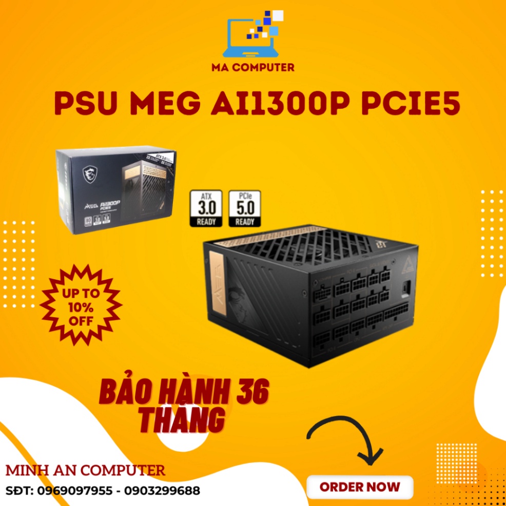 PSU MSI MEG Ai1300P PCIE5 1300W, Bảo hành 2 năm