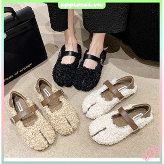 Giày Lười Vải Len Lông Cừu mary jane Thiết Kế Dễ Thương