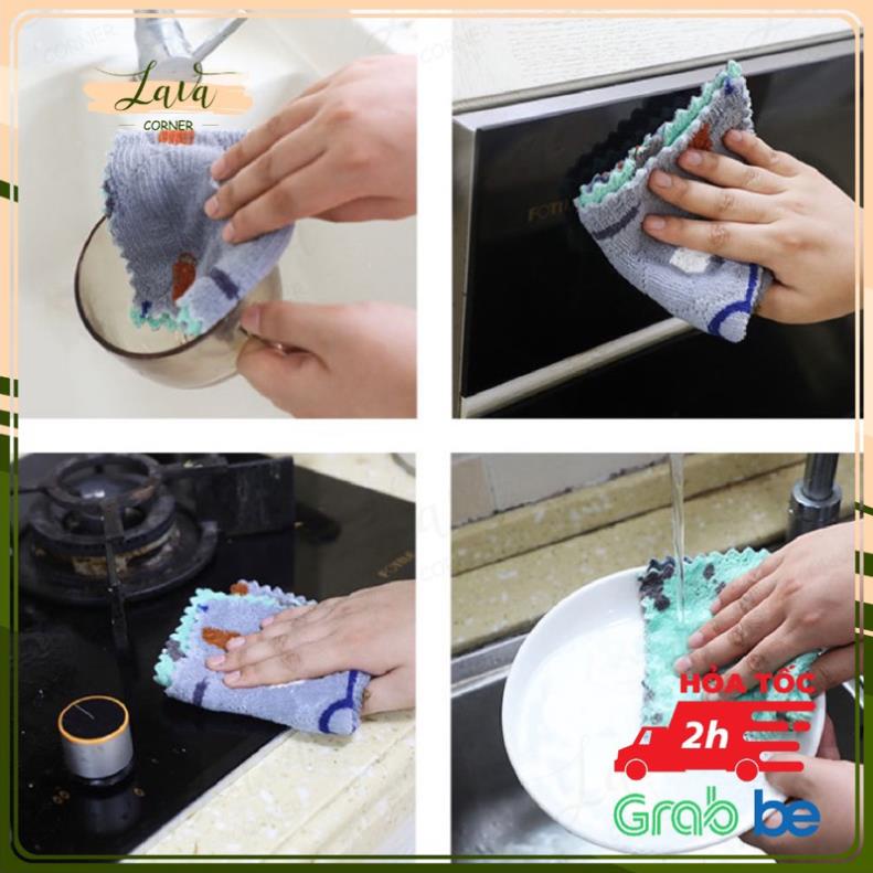 Khăn Lau Đa Năng Hoạ Tiết 2 Mặt Lau Bếp Lau Xe Hình Vuông 30 x 30cm