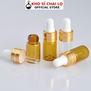 Chai Lọ Chiết Serum Đựng Tinh Dầu Thủy Tinh Mỏng Bóp Giọt Khoen Vàng 2ml/3ml/5ml Chiết Mỹ Phẩm .  HUHA