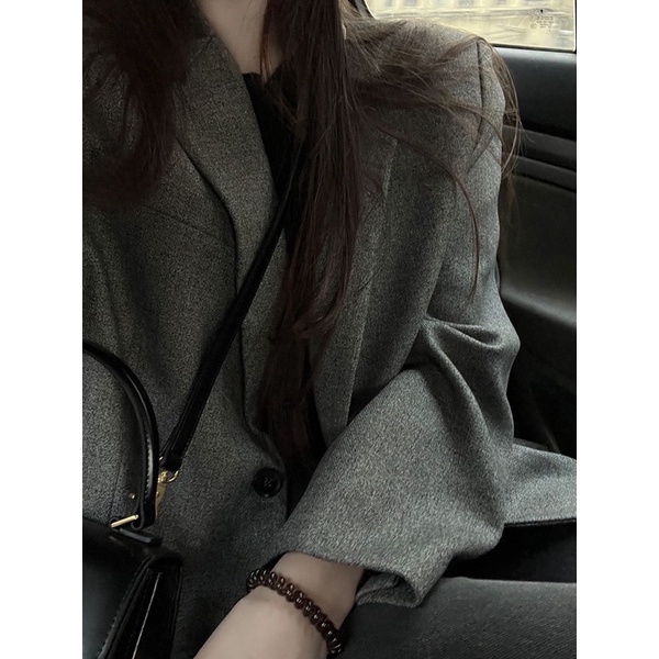 Áo blazer xám dáng rộng freesize AK29