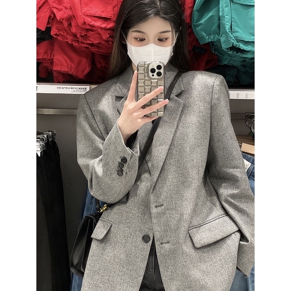 Áo blazer xám dáng rộng freesize AK29