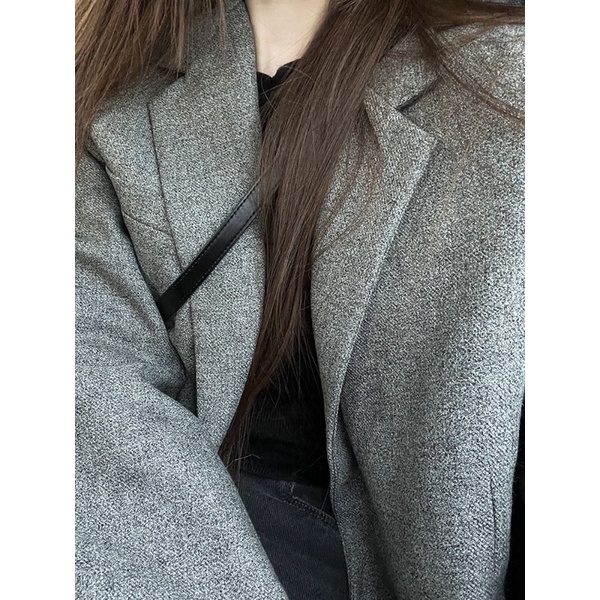 Áo blazer xám dáng rộng freesize AK29
