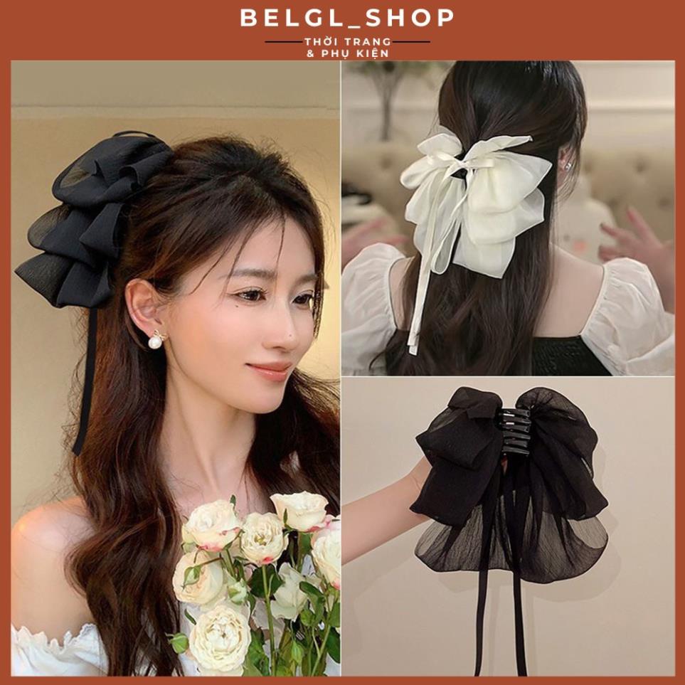 Kẹp tóc nơ nhiều màu bản to chất liệu ren phong cách thời trang thanh lịch cho nữ