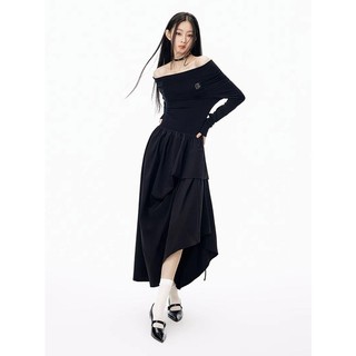 Đầm Dài Tay Lệch Vai Màu Trắng Đen Phong Cách hepburn Cao Cấp Dành Cho Nữ