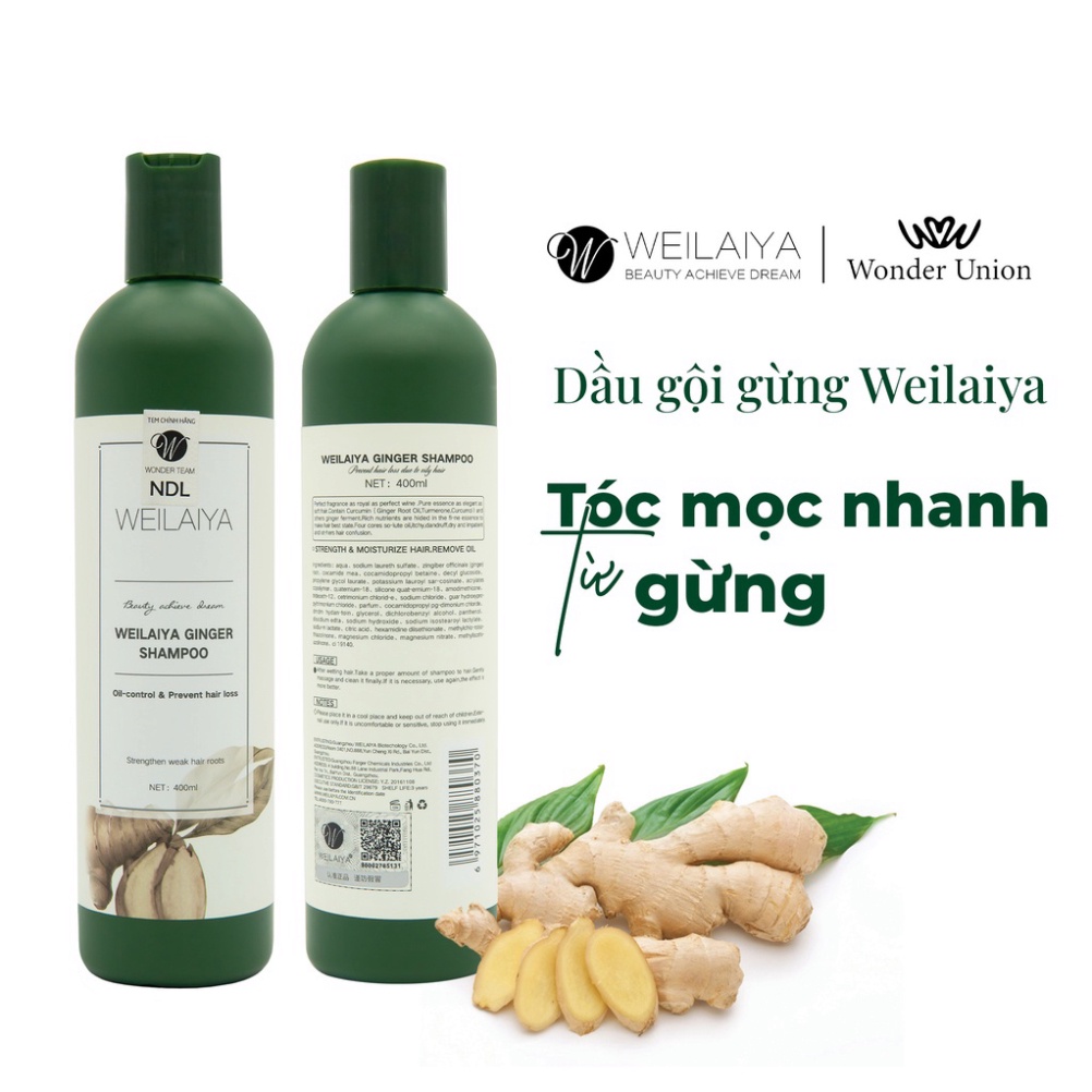 Dầu gội gừng trắng ngăn rụng và kích mọc tóc Weilaiya Ginger Shampoo 400ml