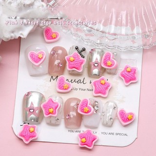 Charm tim hồng,charm sao 5 cánh hồng cute nail