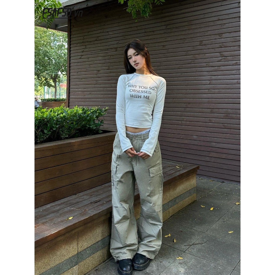 Áo Thun Tay Dài Hở Vai In Chữ Thời Trang Mùa Thu Phong Cách Mỹ Hàng Mới Dành Cho Bạn Nữ