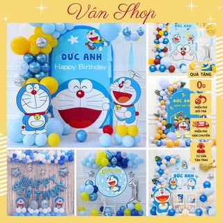 Set trang trí sinh nhật Doraemon kèm Background sinh nhật in tên cho bé trai, bé gái