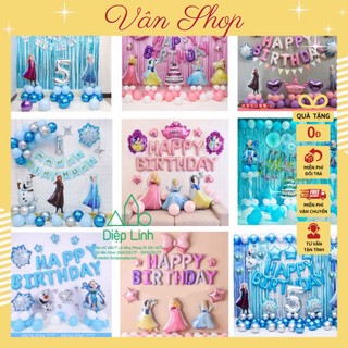 Set trang trí sinh nhật thôi nôi đầy tháng chủ đề bé gái, set công chúa elsa, công chúa bạch tuyết